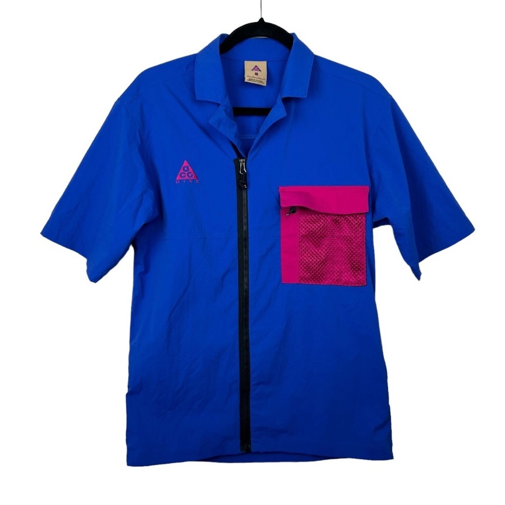 Nike ACG Short Sleeve Shirt Top Royal Sport Fuchsia CI0414-405 Mens Size Small